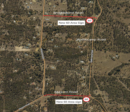 Change of Speed Limit - Maguire Road and Brocklehurst Road, Wattle Camp map.png