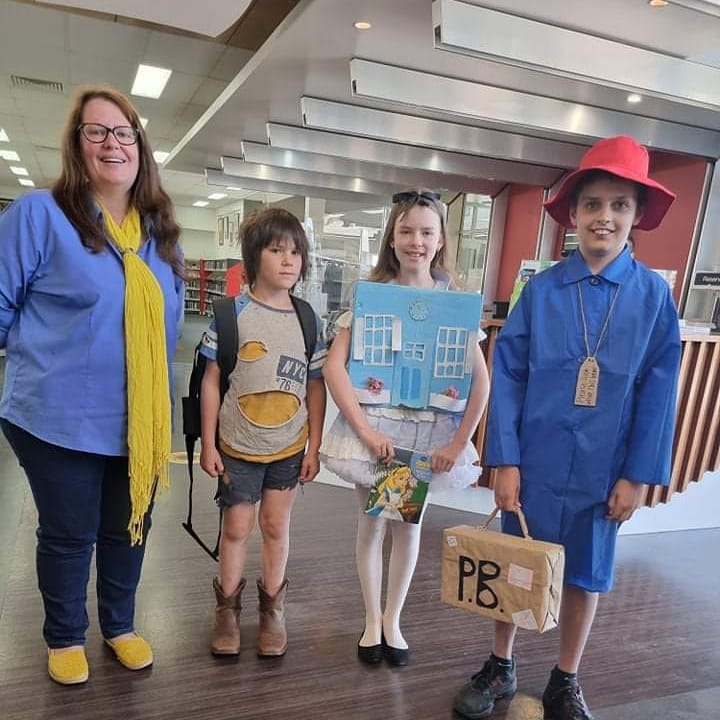 Image: Councillor Danita Potter and Book Week Kingaroy home-schooling group’s costume competition winners