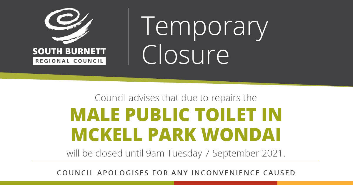 Temporary closure male public toilet in mckell park wondai