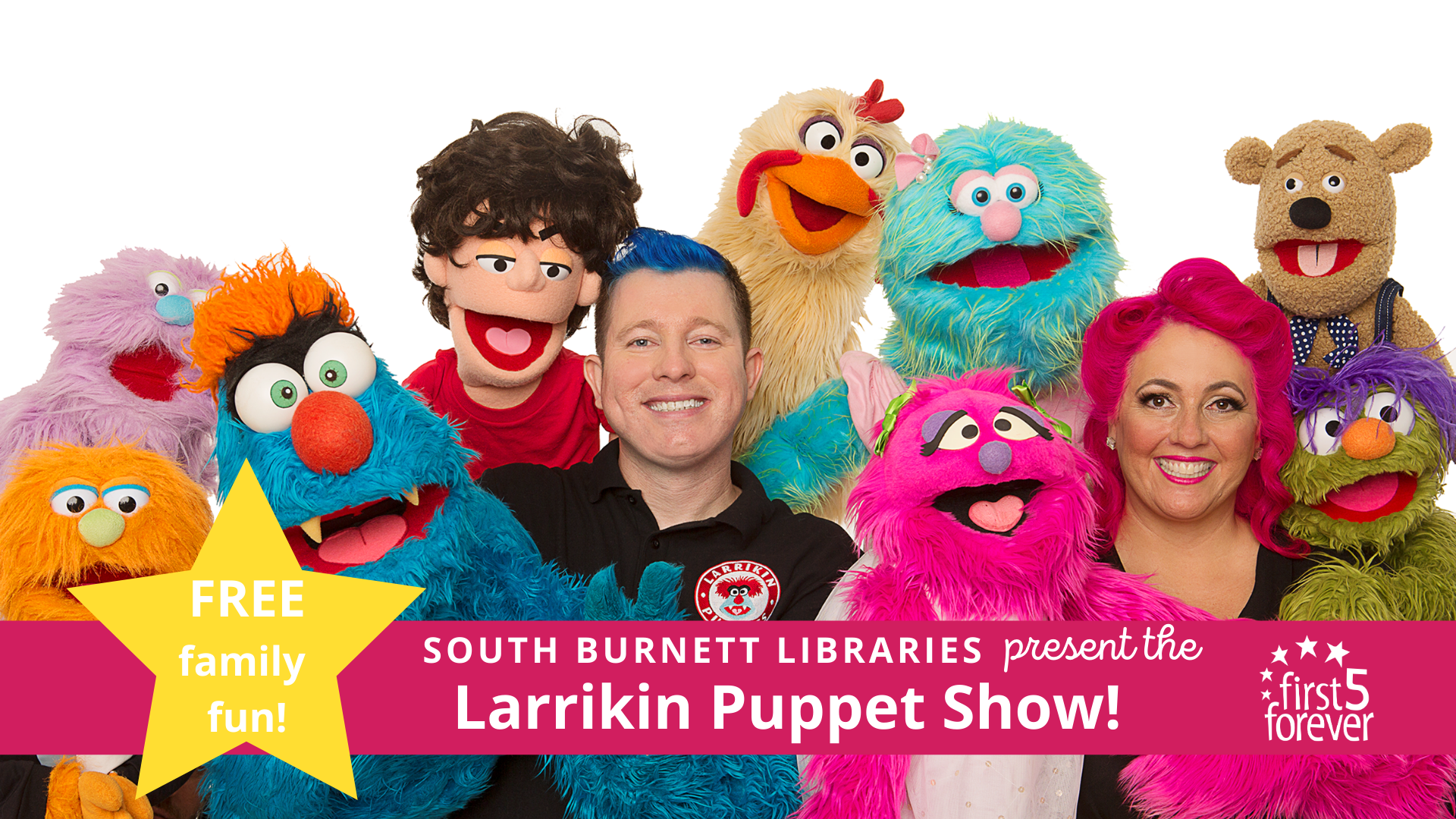 The Larrikin Puppets show proudly funded & supported by the Queensland Government and the State Library of Queensland